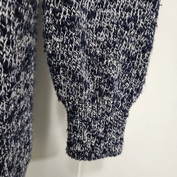 LL Bean Size M Navy Open Front Cotton Ragg Chunky Knit Cardigan Sweater 503637 - Picture 5 of 8